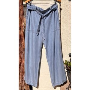 John Paul Richard Womens L Tencel Paperbag Waist Wide Leg Pants Light Blue